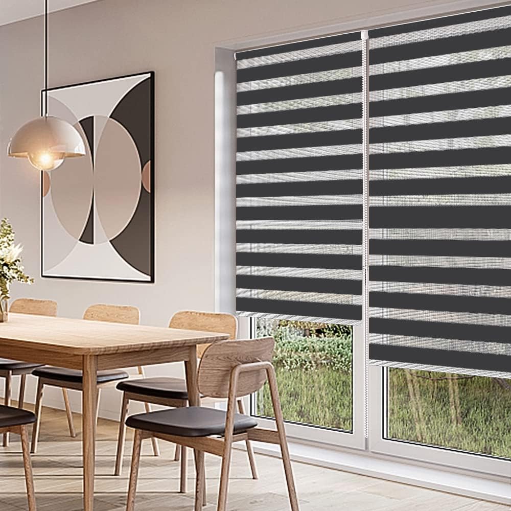 Zebra Roller Blind 60x230cm Dark Grey Day and Night Blind Light Filtering