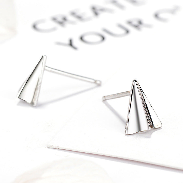 Women's Sterling Silver Creative Simple Origami Airplane Shape Earrings