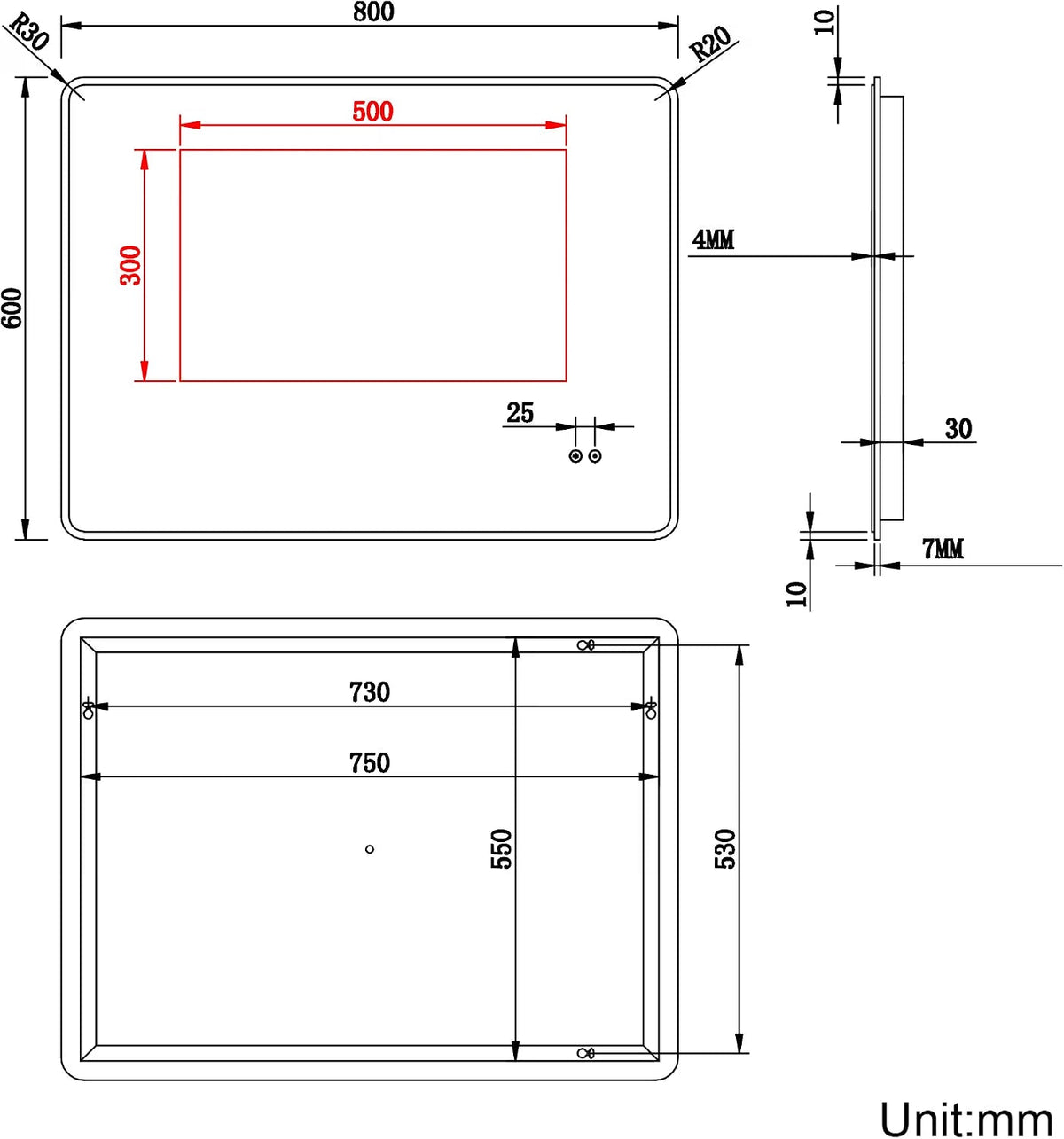 LED Bathroom Mirror 800x600mm Bluetooth Shaver Socket Illuminated ELEGANT Mirror