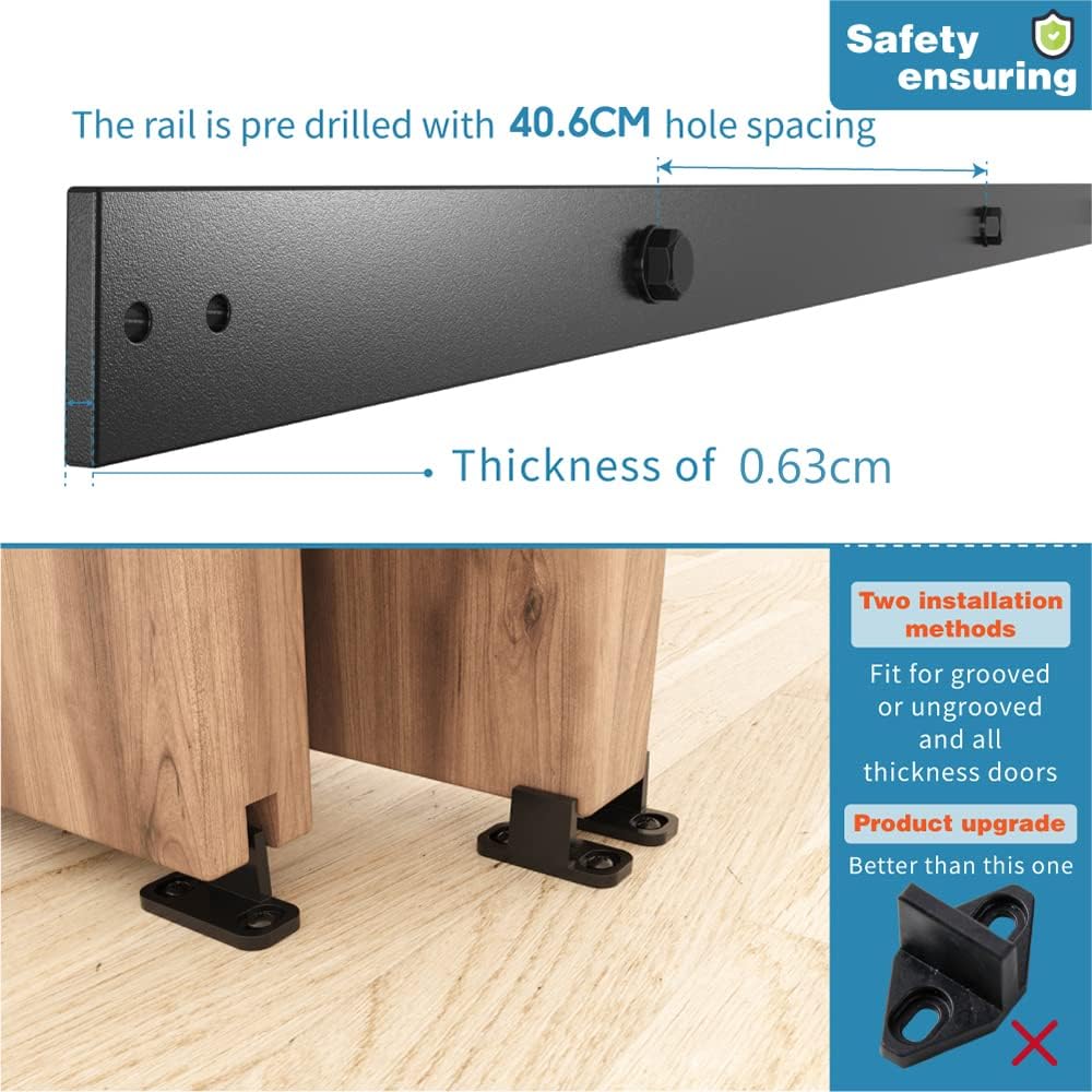 Double Sliding Door Track Kit 183cm Heavy Duty Barn Rail WINSOON