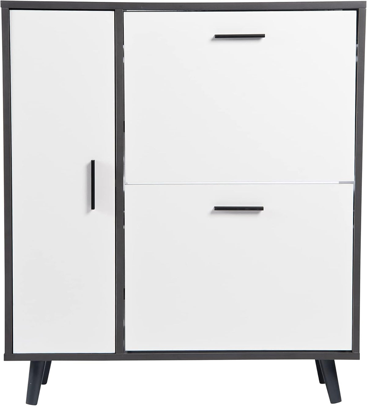Greenhurst Shoe Storage Cabinet with Side Cupboard, Wooden Grey/White H86 x W75cm