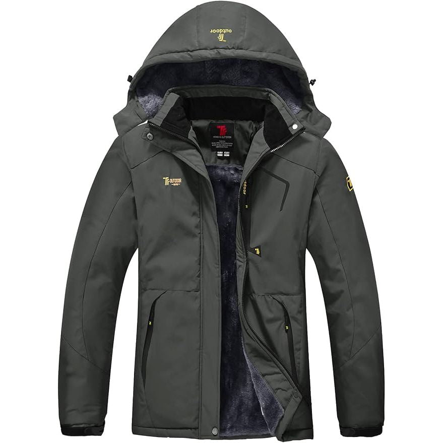 Womens Waterproof Jacket Fleece Lined Warm Outdoor Coat Dark Grey Size M