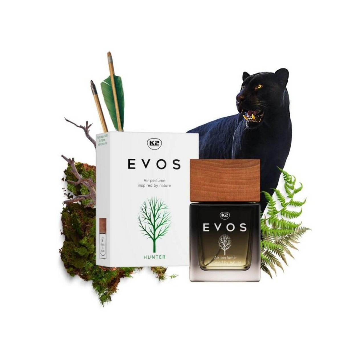 K2 EVOS HUNTER Car Perfume - 50ml Bergamot, Geranium, and Moss Scent