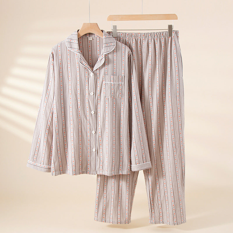 Class A 100 Cotton Double-Layer Yarn-Dyed Jacquard Women's Loungewear Set