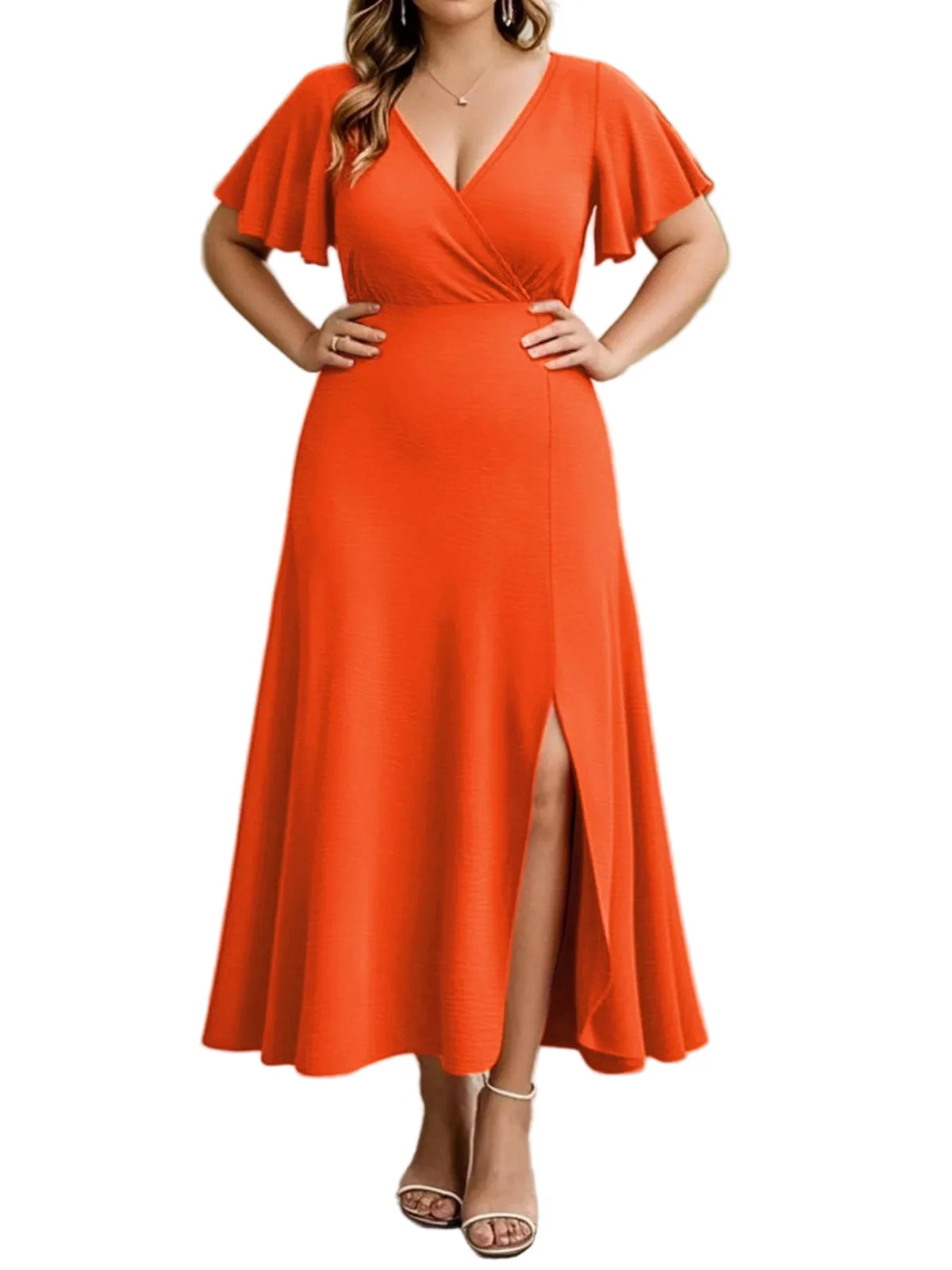 Plus Size Surplice Flutter Sleeve Dress