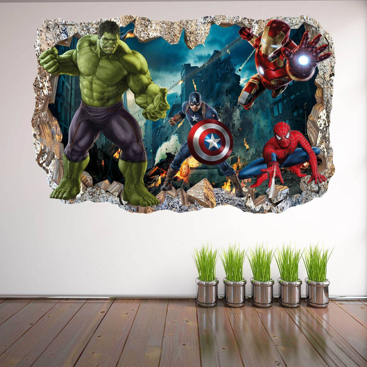Spiderman, Iron Man, Hulk & Cap Wall Vinyl Art