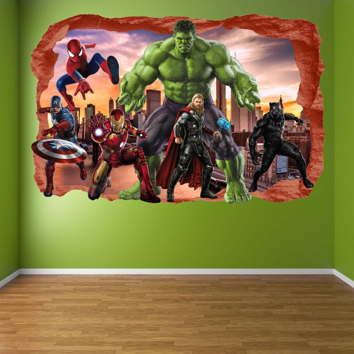 Superhero Wall Art: Spiderman, Iron Man, Hulk & Cap