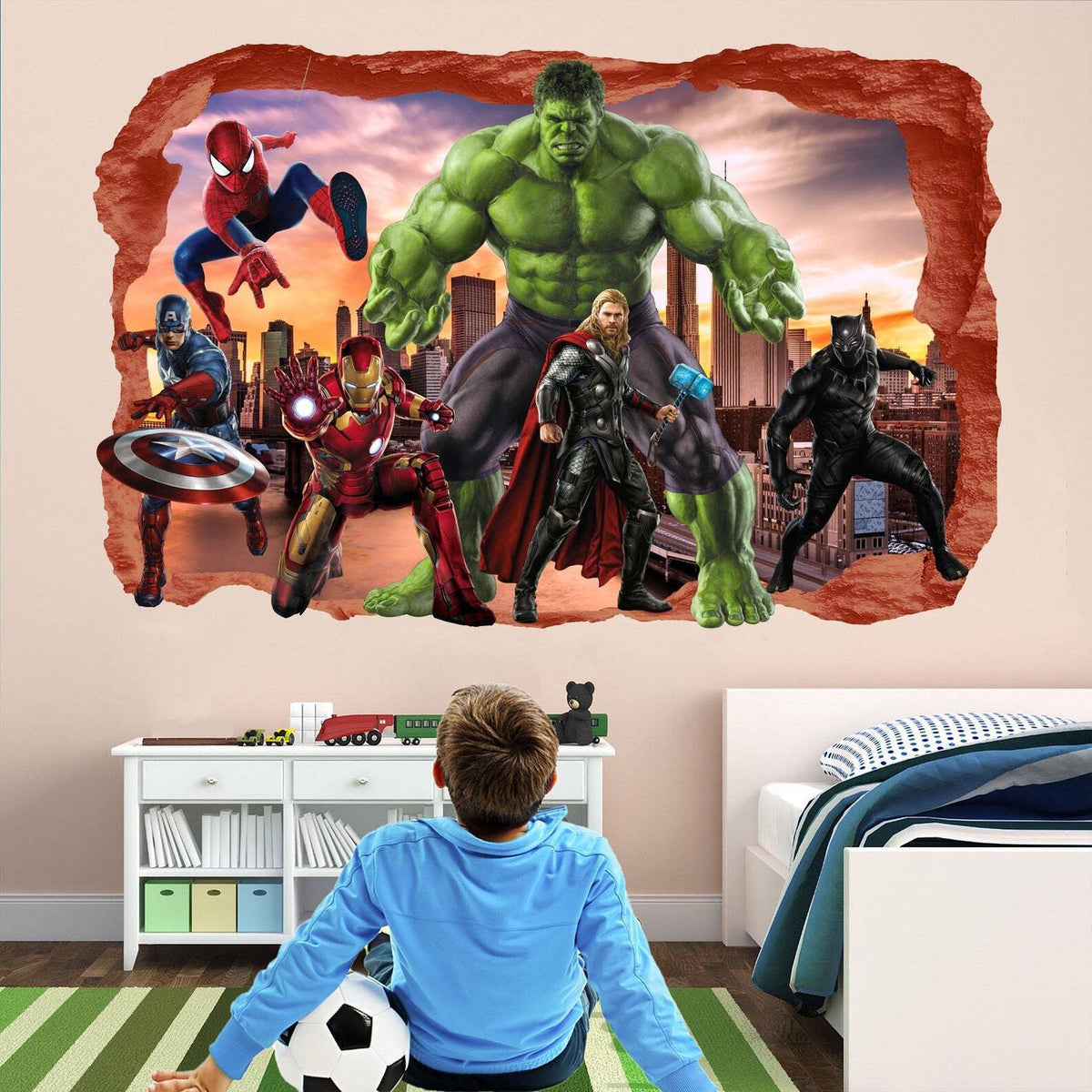 Superhero Wall Art: Spiderman, Iron Man, Hulk & Cap