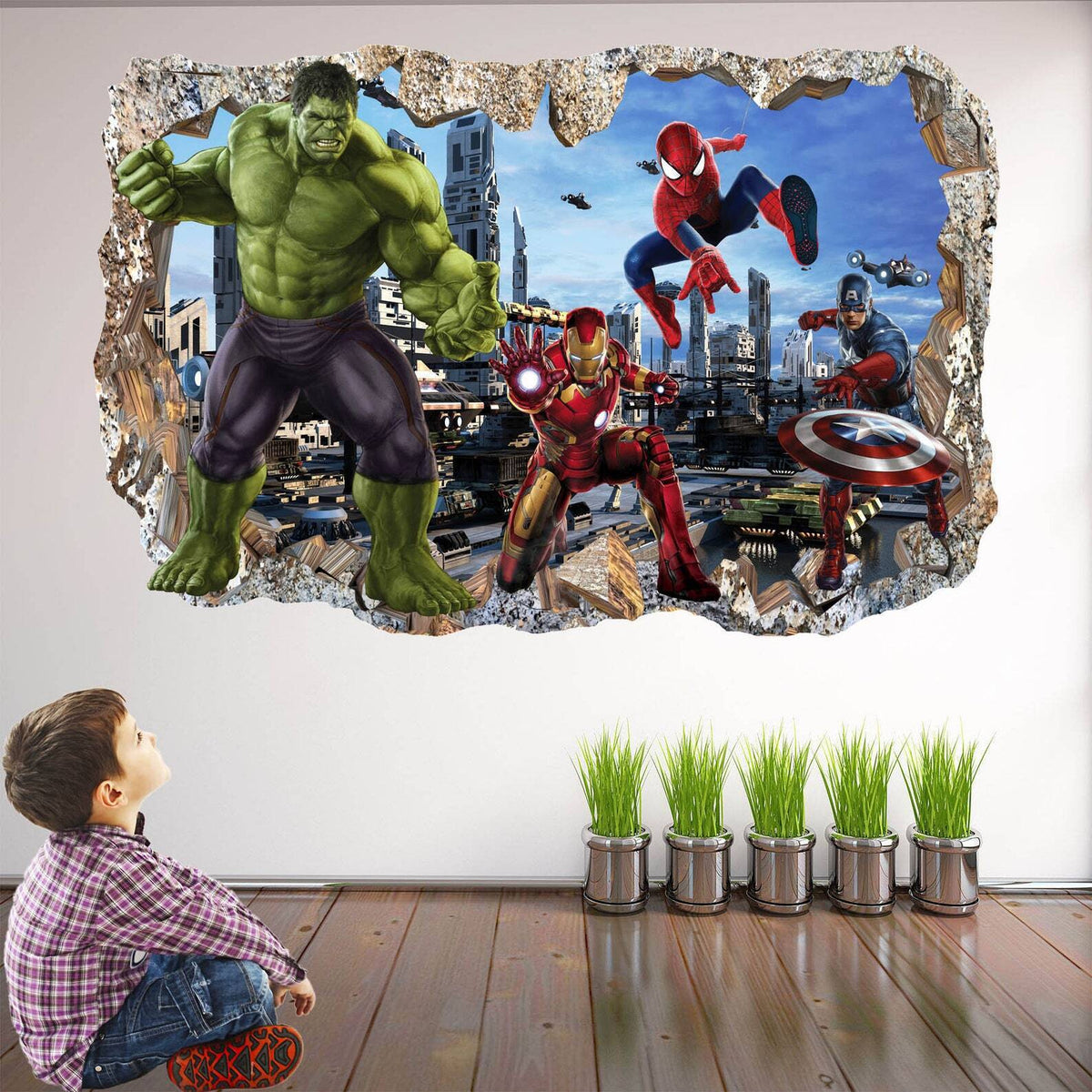 Superhero Wall Murals: Spiderman, Iron Man, Hulk