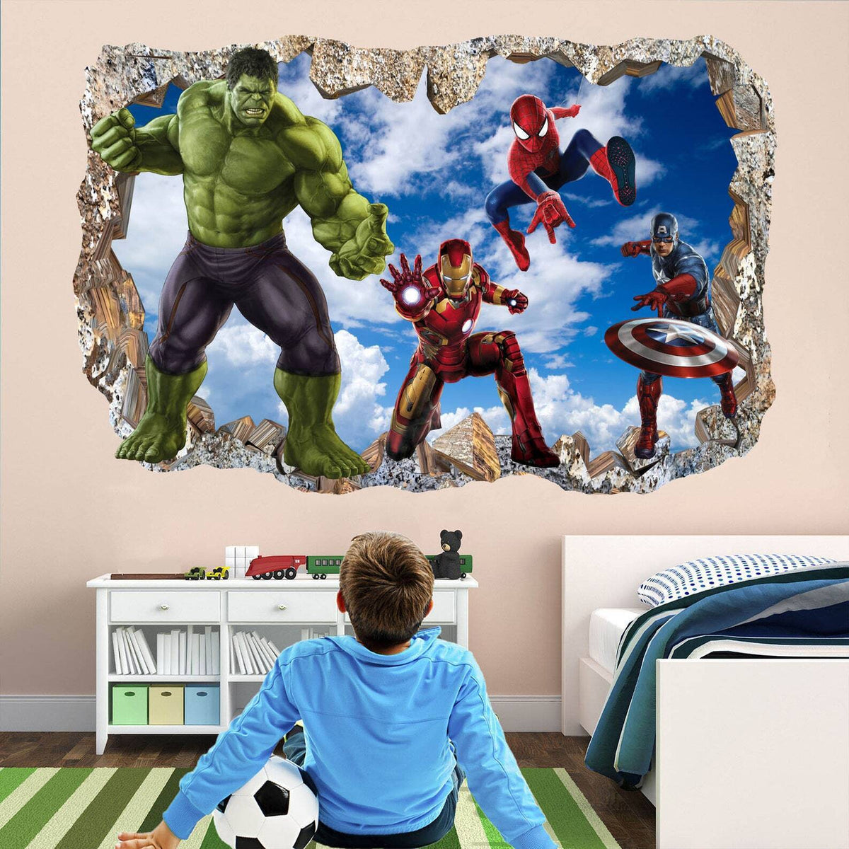 Blue Sky Superhero Wall Decal Sticker Mural Poster Print Art Spiderman Iron Man Hulk