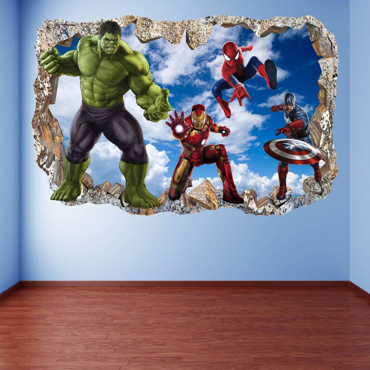 Blue Sky Superhero Wall Decal Sticker Mural Poster Print Art Spiderman Iron Man Hulk
