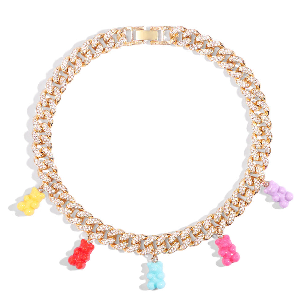 Colorful Clear Zircon Gummy Bears Pendant Necklace