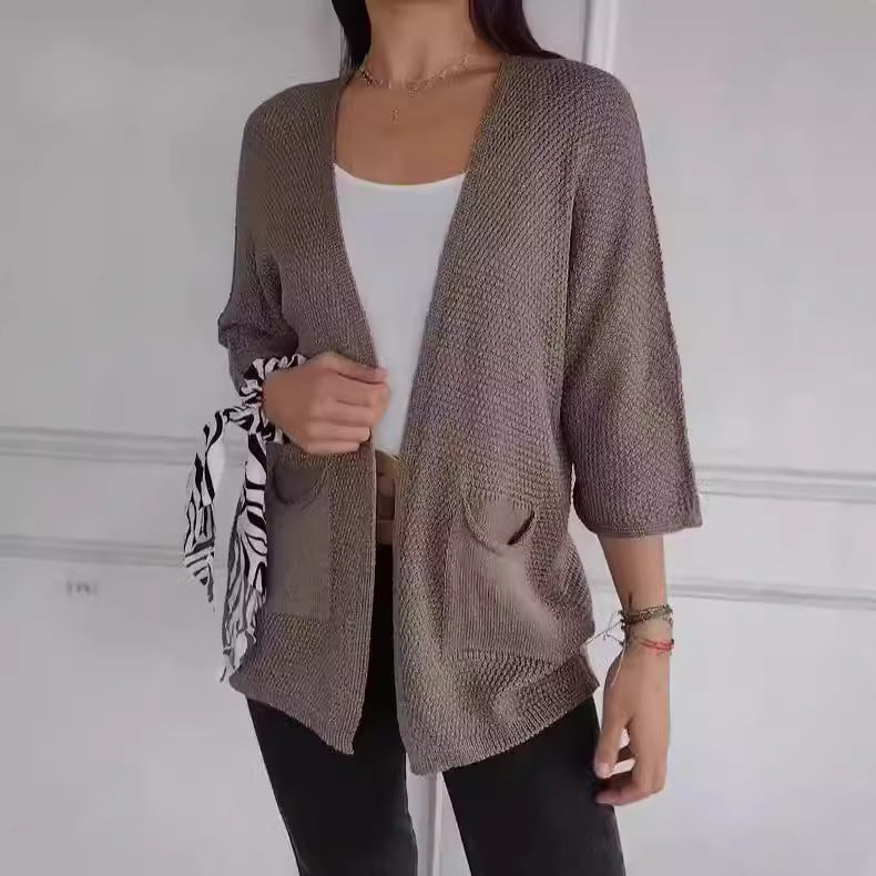 Women's Waffle Nine-quarter Sleeve Urban Casual Cardigan Coat