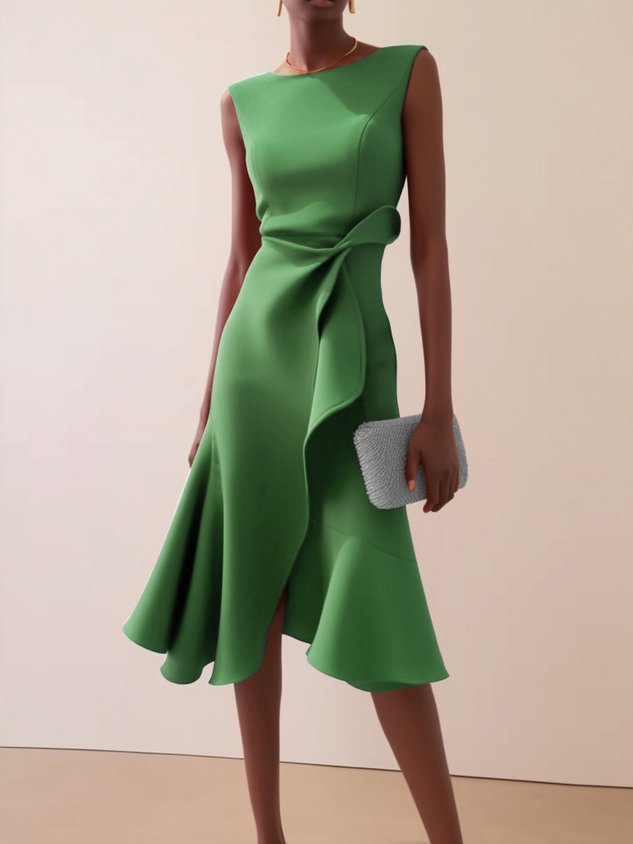 Women's Bow-knot Sleeveless Dress Summer Round Neck Red Temperament