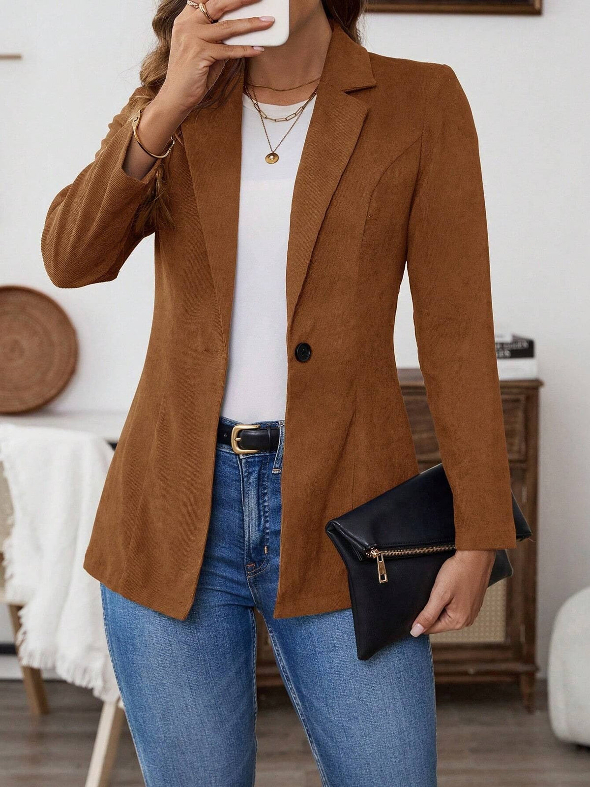 Lapel Long Sleeve Single-breasted Leisure Suit Coat