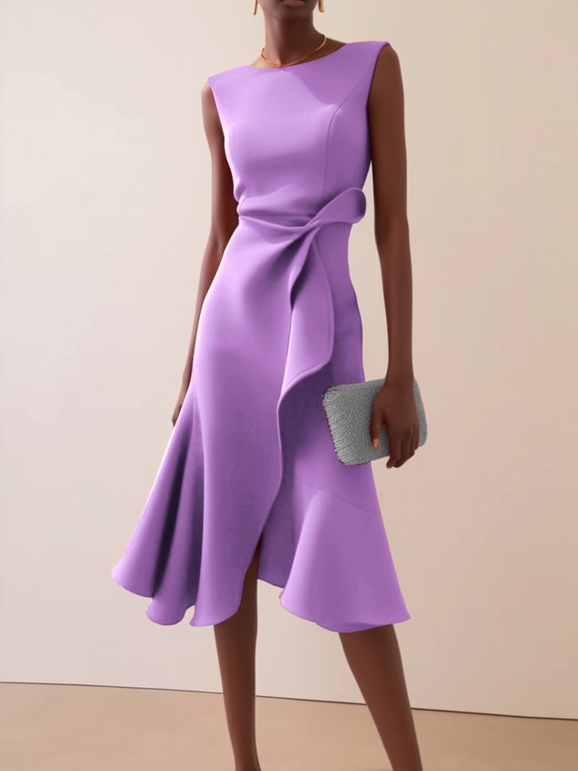 Women's Bow-knot Sleeveless Dress Summer Round Neck Red Temperament