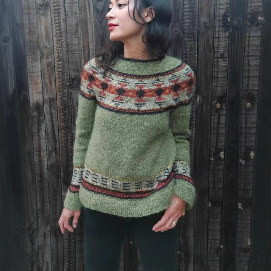 Women's Round-neck Color-block Loose Sweater