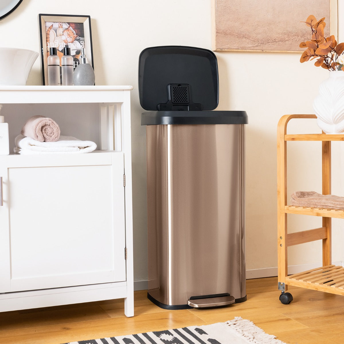 68L Step Trash Can with Soft Close Lid and Deodorizer Compartment-Golden