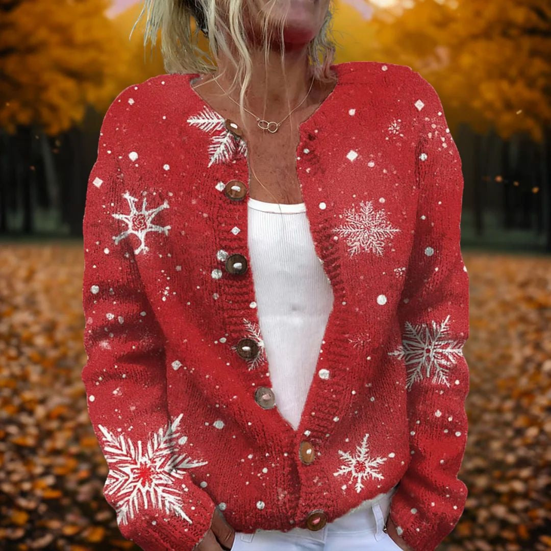 Round Neck Sweater Christmas Button Cardigan Long Sleeve Sweater