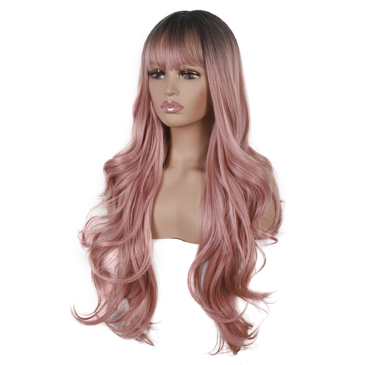 Long Curly Wig with Neat Fringe - Natural Look