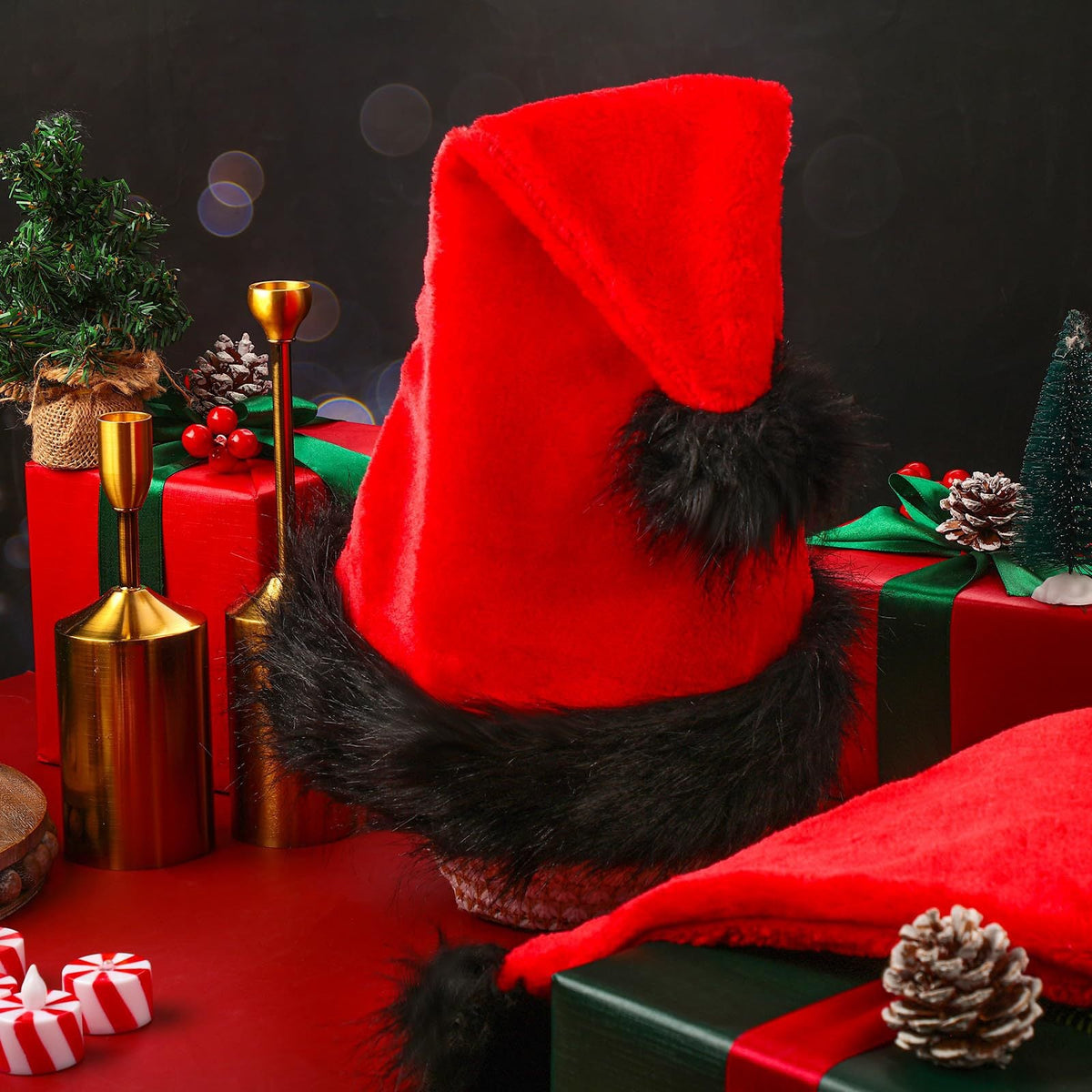 Red Christmas Hat Plush Festival Dress Up Props Ornament