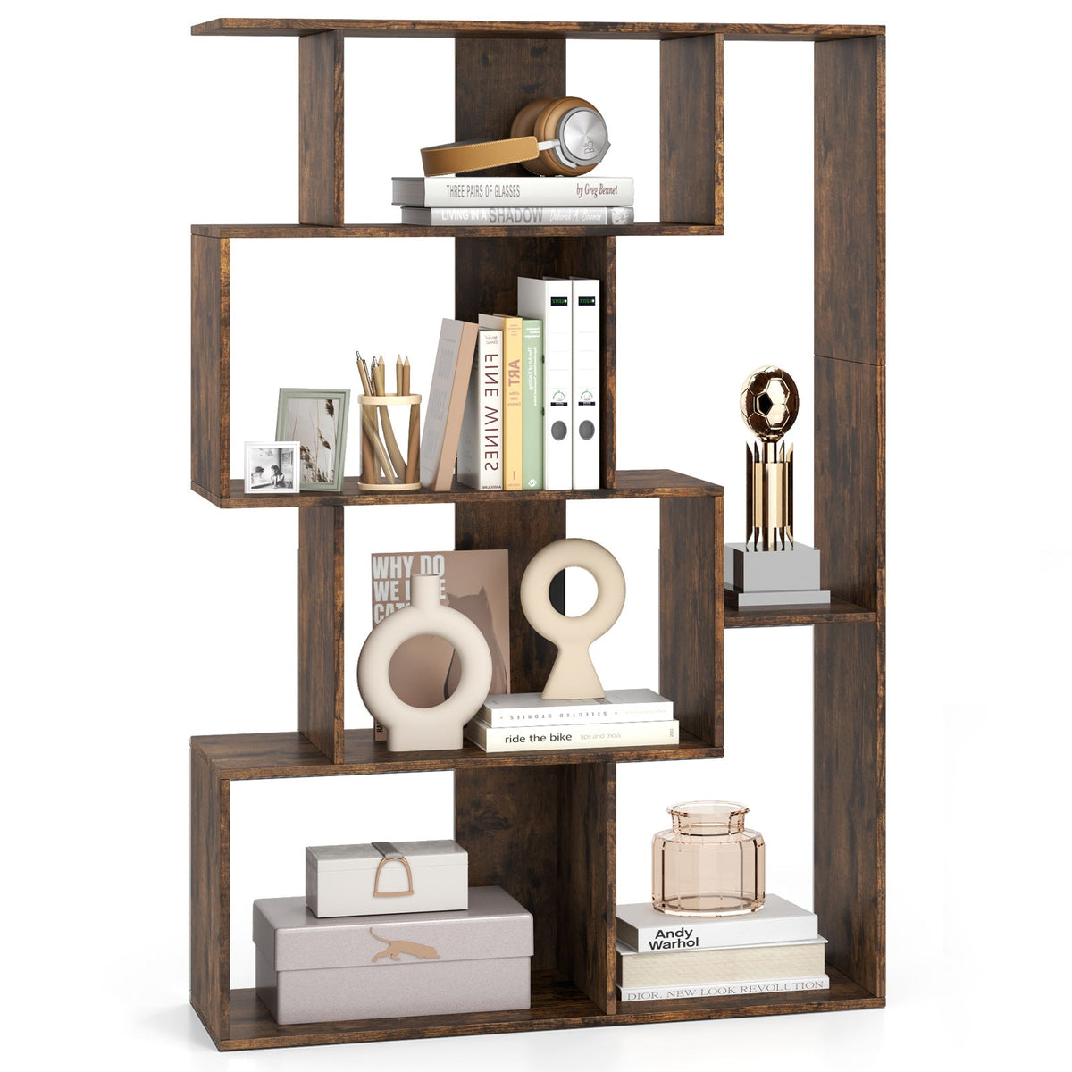 6-Cube Open-back Geometric Bookshelf with Anti-tip Kits-Black