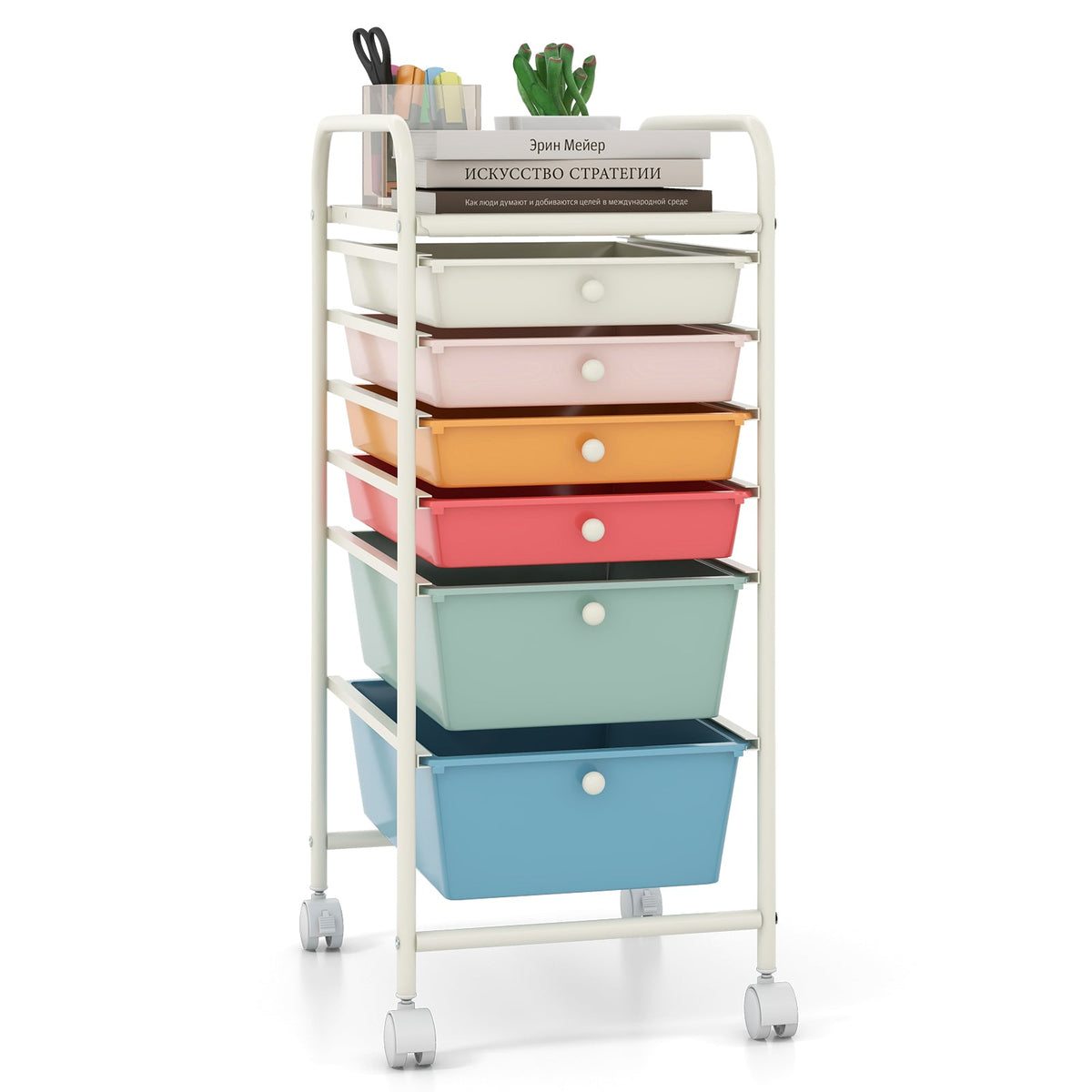 6 Drawers Storage Trolley with 4 Wheels for Makeup Beauty Salon-Colourful