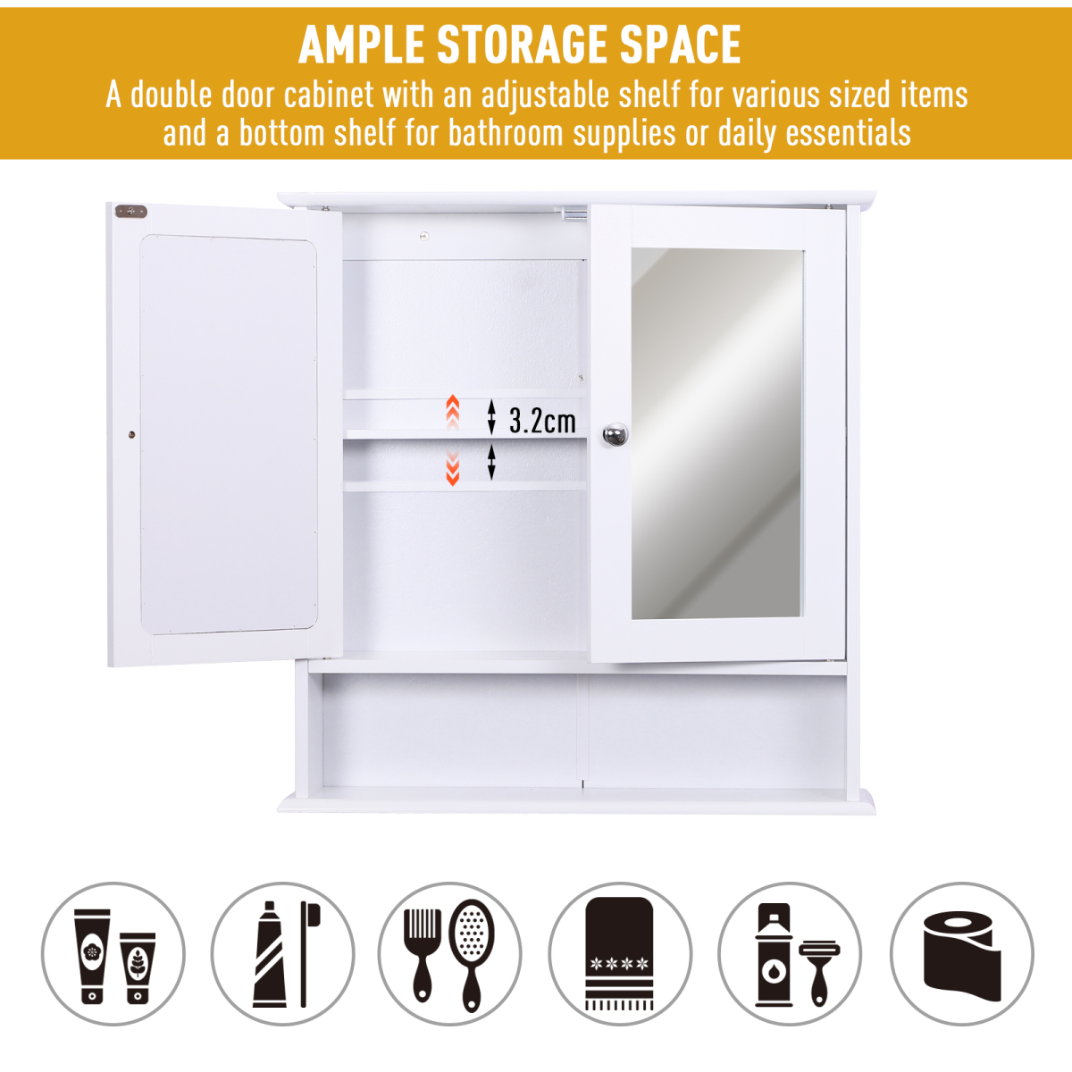 kleankin Wall-mounted Cabinet Mirror Door Bathroom Organiser Living Room White