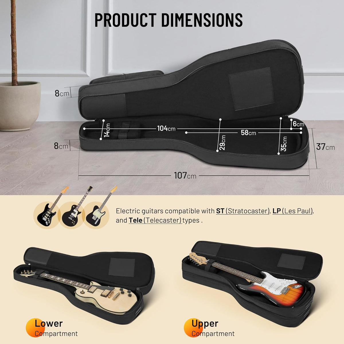 Electric Guitar Bag Double Soft Case 18mm Thick Padding Reflective Bands CAHAYA