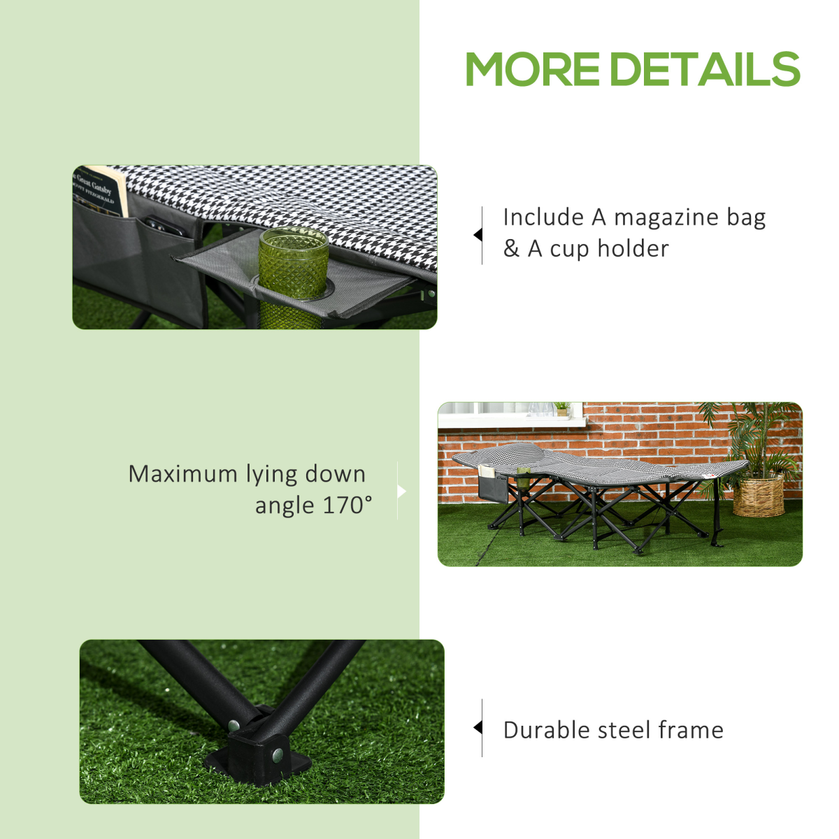 Outsunny Camping Bed w/ Carry Bag, Magazine Bag & Cup Holder, Black