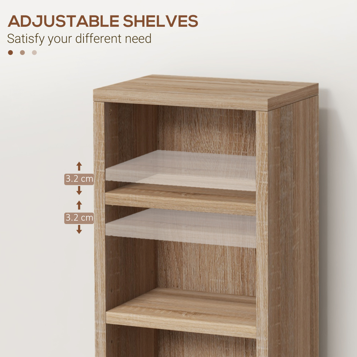 HOMCOM Set of 2 CD Media Display Shelf Unit Tower Rack Adjustable, Natural