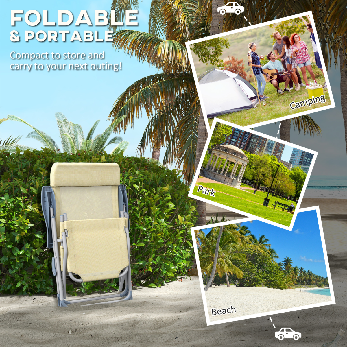 Outsunny Reclining Garden Chairs Set of 2 with 5-level Adjustable Backrest Beige