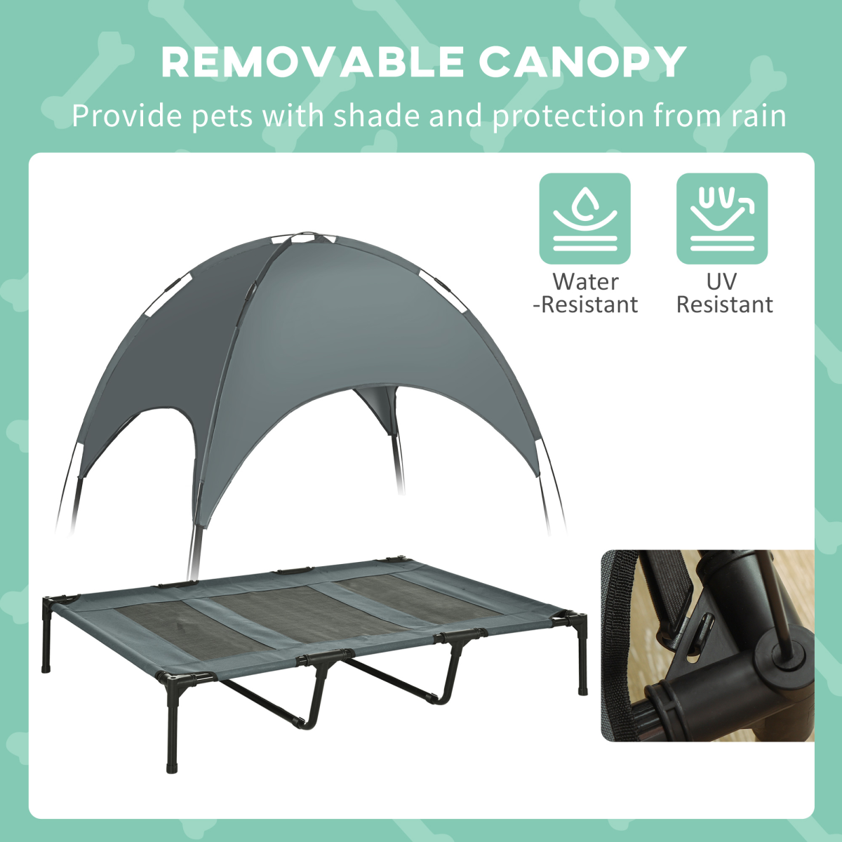 122 cm Elevated Pet Bed Dog Cot Tent with Canopy Instant Shelter Outdoor Grey
