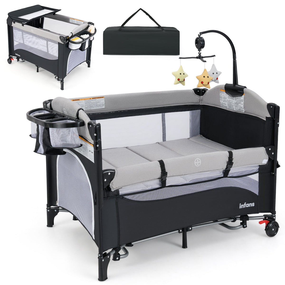 6-in-1 Baby Bed Travel Cot with Changing Table for Baby-Blue