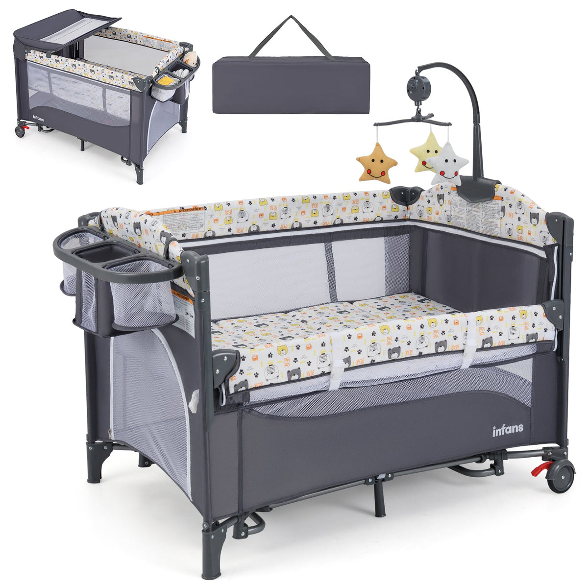6-in-1 Baby Bed Travel Cot with Changing Table for Baby-Blue
