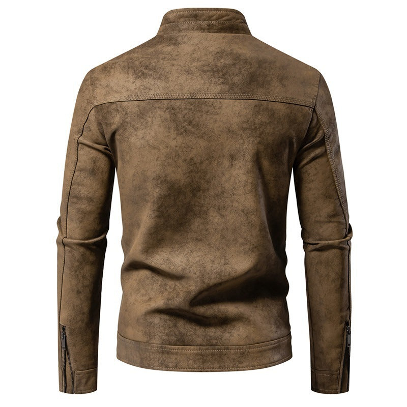 Men’s American-Style Retro Tie-Dyed Leather Jacket