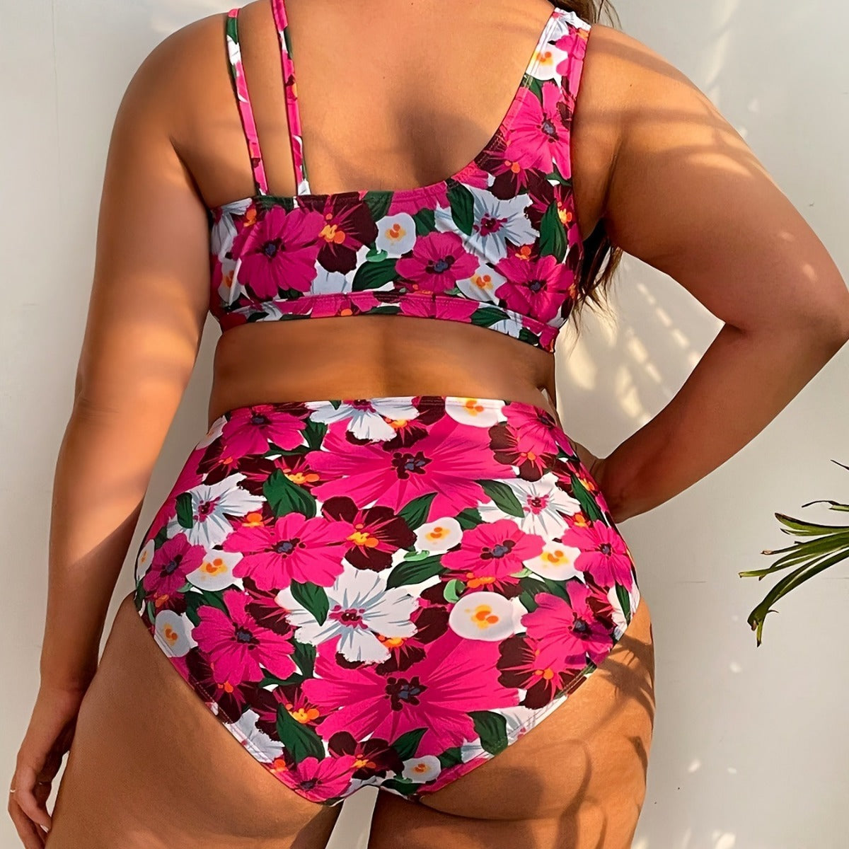 Plus Size Digital Printing Push Up Fashion Women's Split Bikini Swimsuit