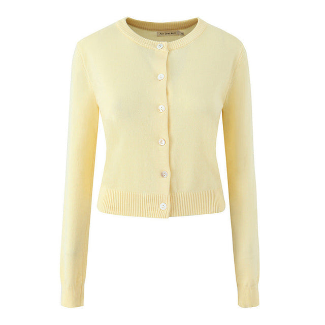Women's Retro European American Style Multi-color Round Neck Long Sleeve Knitted Cardigan