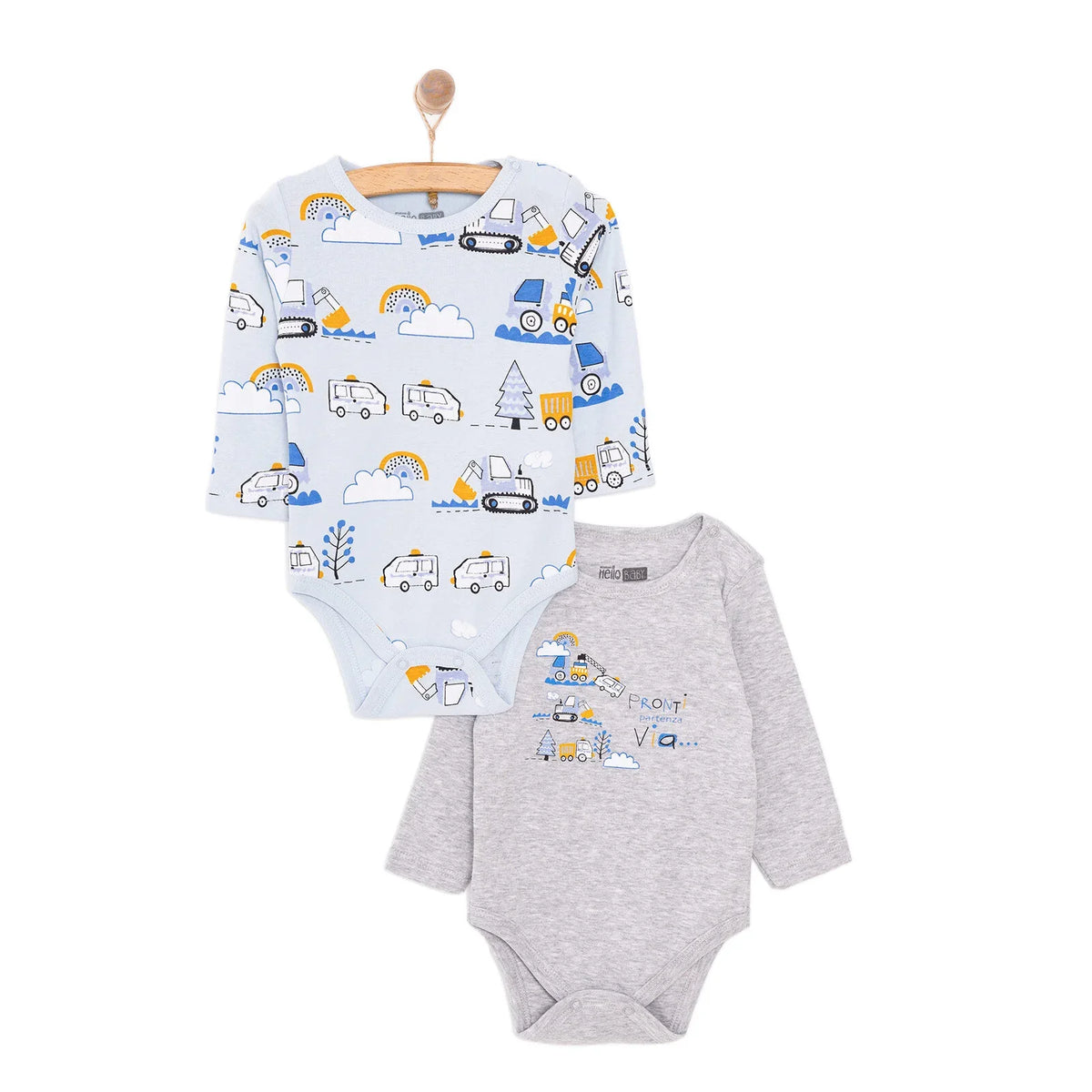 HelloBaby 2 Pack Car Print Long Sleeve Baby Bodysuits (3 Months to 3 Years)