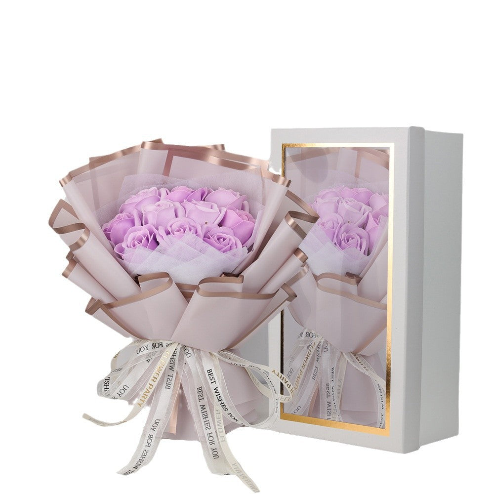 Valentine's Day Ice Crushing Blue Rose Flower Soap Bouquet Gift Box