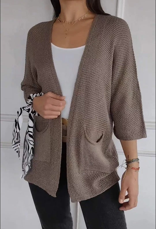 Women's Waffle Nine-quarter Sleeve Urban Casual Cardigan Coat