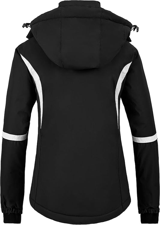 Womens Ski Jacket Waterproof Windproof Snowboard Coat Black Size XL Wantdo