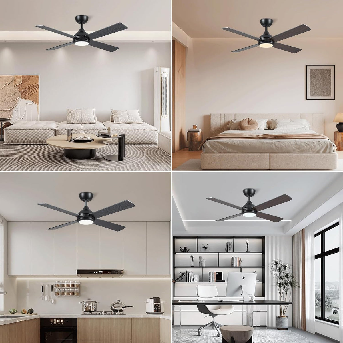 Ceiling Fan With Lights 48 Inch Remote Quiet Reversible Black CJOY