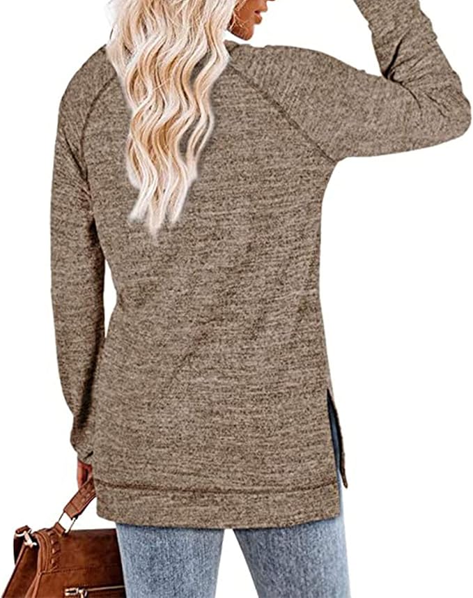 Women's Long Sleeve Top Crew Neck Sports Casual Blouse with Cross Detail