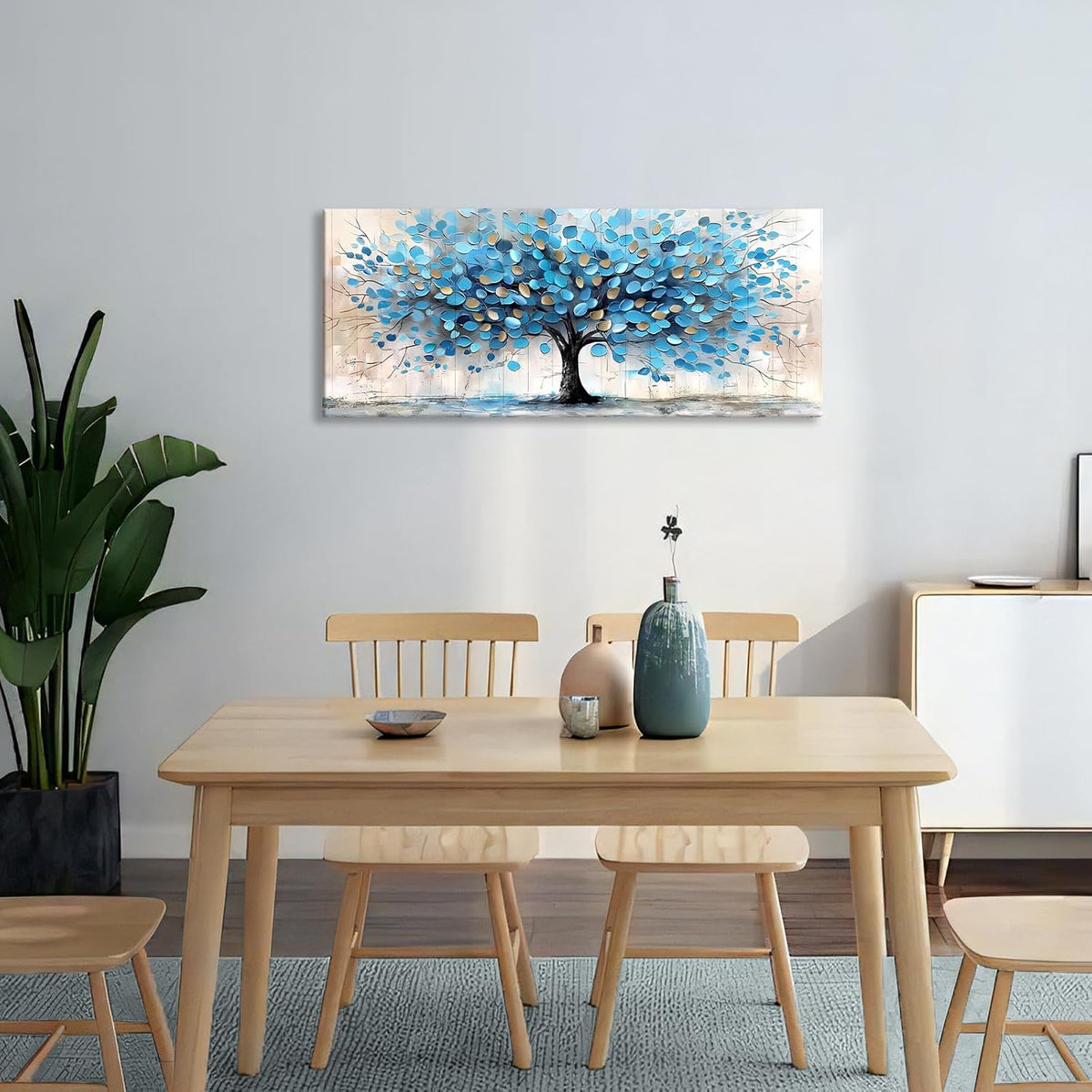 Framed Wall Art 50x120cm Blue Gold Abstract Trees Canvas Print FajerminArt Decor