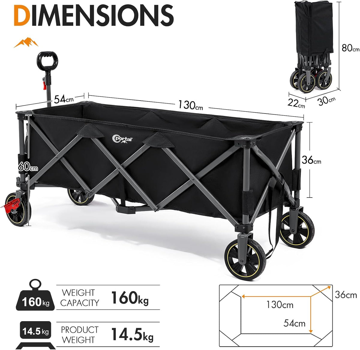 Festival Trolley 400L Heavy Duty 160KG Collapsible Beach Camping Wagon Portal XXL