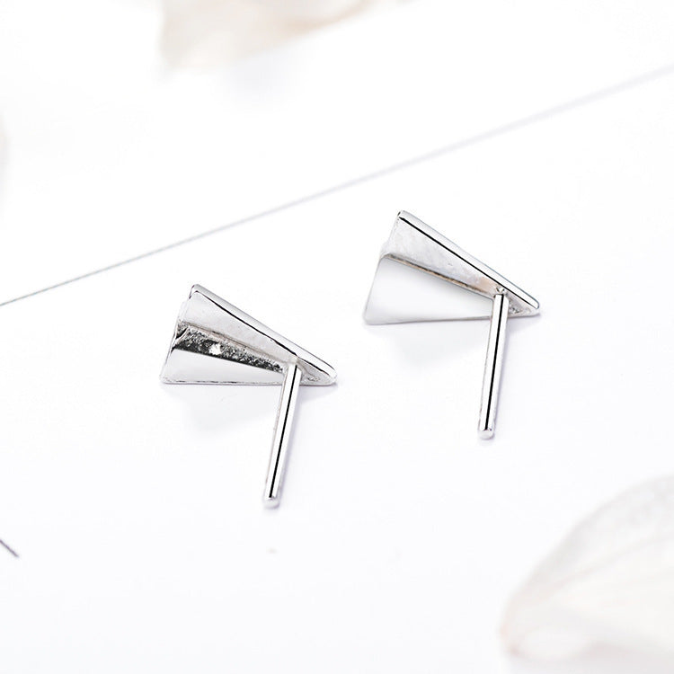 Women's Sterling Silver Creative Simple Origami Airplane Shape Earrings