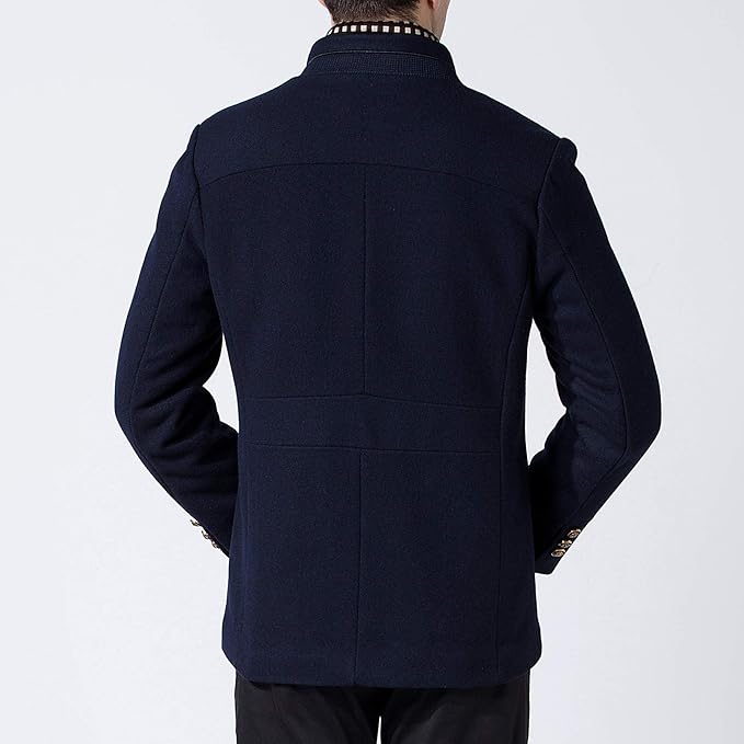 Mens Wool Coat Winter Overcoat Stand Collar Scarf Navy Blue Size M Biutimarden