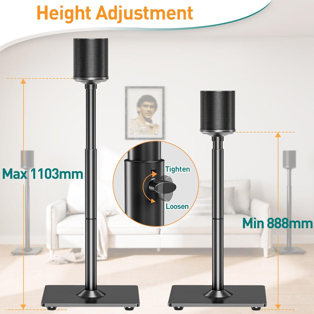 Speaker Stands Pair Adjustable for Sonos ERA100, One, One SL Play:1 ELIVED
