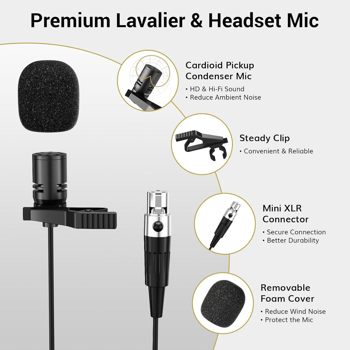 Wireless Microphone System UHF Headset Lavalier 60m 10 Channel TONOR